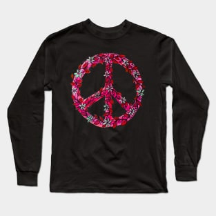 Pink Flower Power Peace Sign Long Sleeve T-Shirt